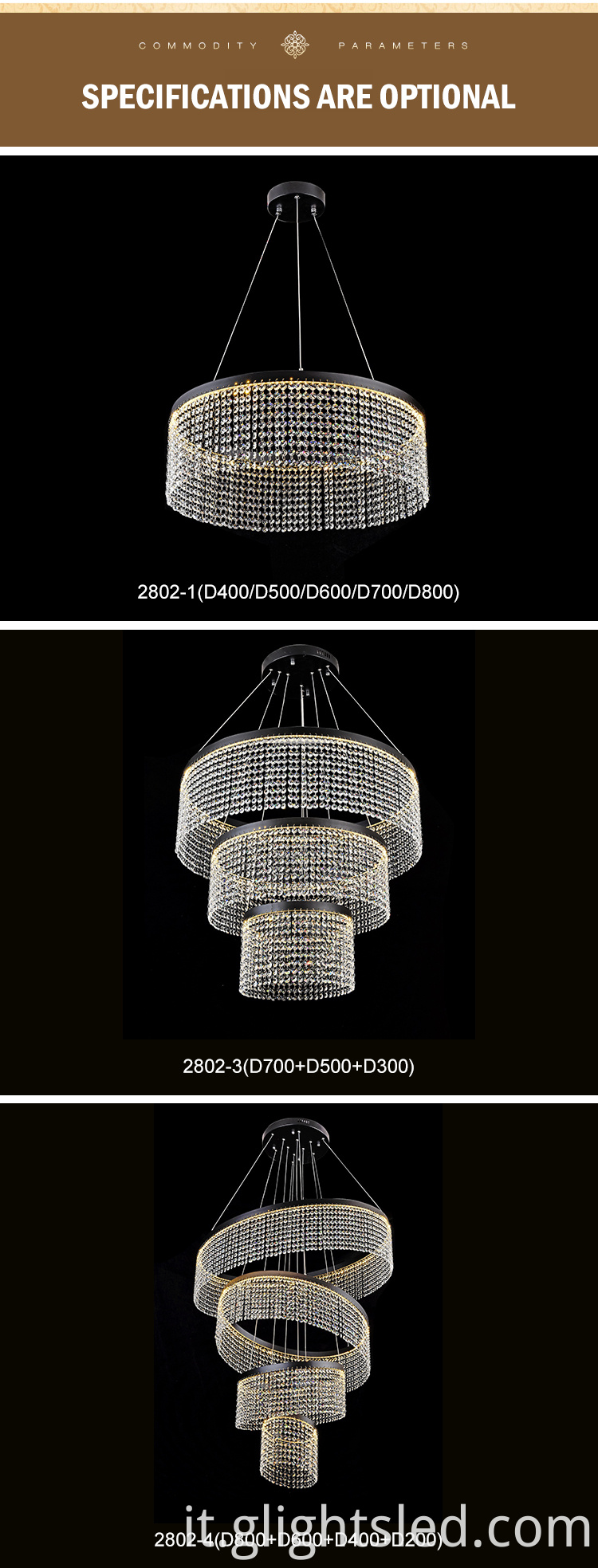 Decorazione della casa all'ingrosso Lampadario moderno di cristallo di lusso personalizzato 24w 36w 50w moderno di illuminazione del pendente
